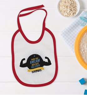 BK Kids Kişiye Özel Amcam Her Şeyi Halleder Tasarımlı Kırmızı Bebek Mama Önlüğü-1