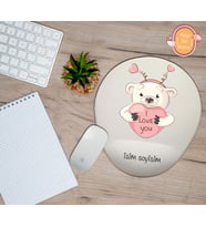 Kişiye Özel Kalp Kutup Ayısı Seni Seviyorum Yazılı Bilek Destekli Mouse Pad
