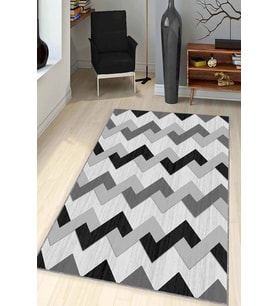 Gri Zigzag Kaymaz Tabanlı Makinede Yıkanabilir Halı KN09 - 100 x 160 cm