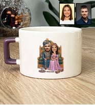 Kişiye Özel Karikatürlü Osmanlı Padişahı ve Sultanı Sevgiliye Hediye Lüks Fincan Sevgililer Günü Hediyesi