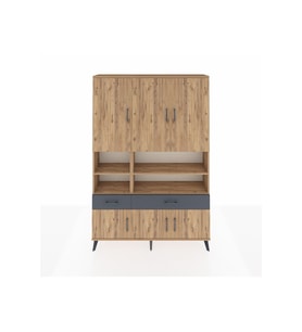 Arges Dolap 8 Raflı 2 Çekmeceli 6 Kapaklı 132x30x195 Çam-Çam/Antrasit