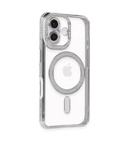 Iphone 16 Kılıf Joke Simli Magneticsafe Kılıf - Gümüş