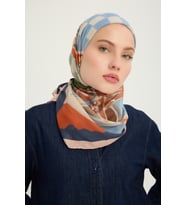 Schaless Pastel Yolculuk - Nefti - Efilia Desenli Eşarp - 90x90 Cm (Pudra)