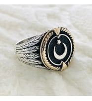 Ay Yıldız Türk Bayraklı 925 Ayar Gümüş Erkek Yüzük