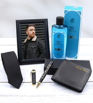 Kişiye Özel Siyah Çerçeve & 270ml Rebul Aqua Erkek Kolonya & Gold Renk Karo Desen Siyah Roller Kalem & Siyah Kravat & Siyah Cüzdan Hediye Seti