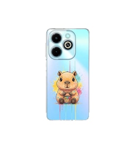 Infinix Hot 40i ile Uyumlu Splash Kapibara Tasarımlı Şeffaf Silikon Kılıf