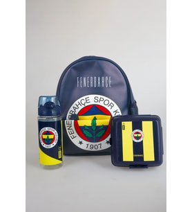 DEKOMUS İLE LİSANSLI FENERBAHÇE 32 CM ÇİFT BÖLMELİ ANAOKUL ÇANTASI,500 ML TRITAN MATARA VE BESLENME KABI SETİ 1907
