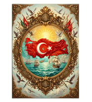 Türk Bayraklı Osmanlı Çerçeve Tarihi Tablo Dekoratif Kanvas - Mdf Ahşap Tablo