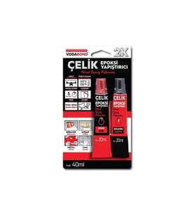 Vodaband 20ML+20ML Çelik Epoksi Yapıştırıcı Siyah+Beyaz(Reçine+Sertleştirici) (Krem)
