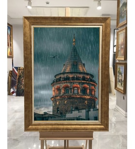Altın Varaklı Paspartulu Çerçeveli Tablo rv737