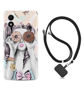 TCL 303 Kılıf Resimli Boyun Askılı İpli Desenli Silikon Donut Girl 1408