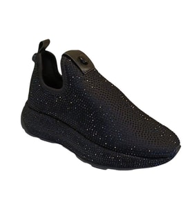 White Line Prens 156 Kadın Taşlı Strech Sneaker Ayakkabı (Siyah)