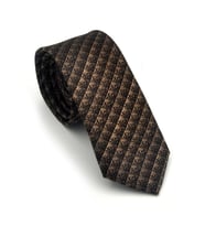 Kahverengi Küp Desenli Bej Dokuma Kumaş Mendilli Slim Fit Kravat // SDK-2605-6
