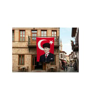 Ay Yıldız Kalpaklı Atatürk Portresi Poster Bayrak Premium Raşel Kumaş 300x450cm ATA43