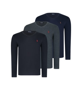 ÜÇLÜ SET T8587 DEWBERRY V YAKA ERKEK SWEATSHIRT-SİYAH-ANTRASİT-LACİVERT