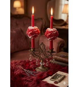 Şakayıklı Şamdan 2'li Mum - Mumelia Candles Doğal Soya Kutulu Dekoratif Mum - Kırmızı