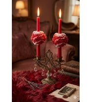Şakayıklı Şamdan 2'li Mum - Mumelia Candles Doğal Soya Kutulu Dekoratif Mum - Kırmızı