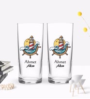 BK Gift Kişiye Özel Renkli Baskılı Dümen Tasarımlı İkili Rakı Bardağı Seti-4