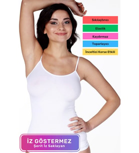 Yeni Sezon Vücut Şekillendirici Toparlayıcı Dikleştirici Sıkılaştırıcı İnce Askılı İpli Kadın Atlet (Beyaz)