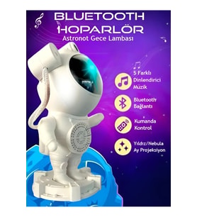 Astronot Bluetooth Hoparlör Galaxy Bulutsusu Ay Tavan Gökyüzü Projektör Zamanlayıcı Gece Lambası