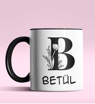 Kişiye Özel B Harfi Romantik Tasarım Siyah Renk Kupa (Siyah)