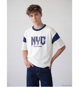 LCW Kids Beyaz Bisiklet Yaka Nyc Baskılı Erkek Çocuk Tişört