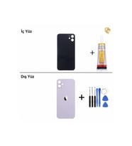 iPhone 11 Mor Arka Kapak Arka Cam Batarya Kapağı Lazer Kesim Kapak Pil Kapağı + B-7000 Yapıştırıcı + Tamir Seti