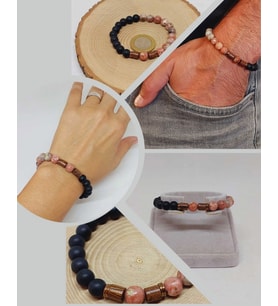 Jasper Pembe/Beyaz & Oniks Taşı 8mm Unisex Tasarım Bileklik Hawaii Model (24005)