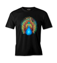 Peacock with a Rainbow Colored Tail Siyah Erkek Tshirt
