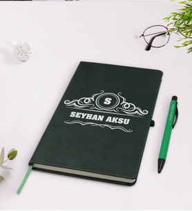 BK Gift Kişiye Özel İsimli Yeşil Termo Deri Defter Kalem Seti Model 33
