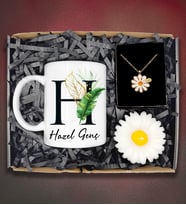 Kişiye Özel Papatya Kolye&Kişiye Özel Kupa&Papatya Mum Hediye Seti