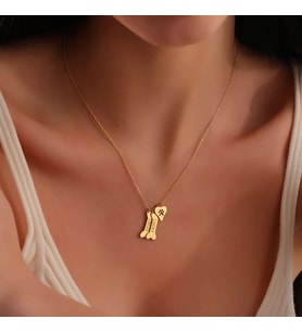 Kişiye Özel Kemik Tasarım Pati Charmlı Çift İsim Kolye 925K Gümüş (Gold)