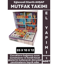 Premium Çocuk Eğlenceli Hayal Dünyası Beceri Geliştirici El Yapımı Ahşap Stantlı OCAK MUTFFAK TAKIMI