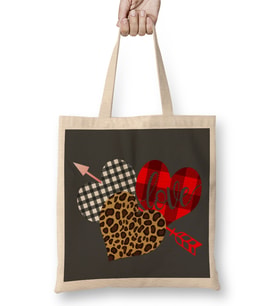 Valentine Three Hearts Leopard Buffalo Plaid Valentine's day Gifts 01 Bez Çanta Uzun Saplı