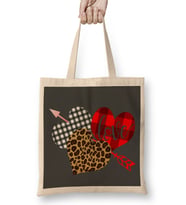 Valentine Three Hearts Leopard Buffalo Plaid Valentine's day Gifts 01 Bez Çanta Uzun Saplı