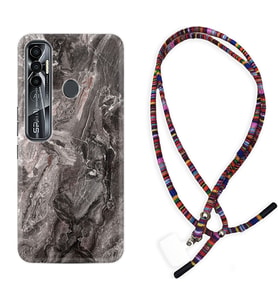 Tecno Spark 6 6 Go 8C 8 Pro 7 7 Pro Kılıf Boyun Asklı Rasta Silikon Gri Mermer 1376
