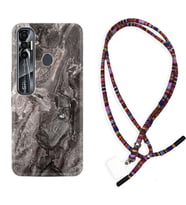 Tecno Spark 6 6 Go 8C 8 Pro 7 7 Pro Kılıf Boyun Asklı Rasta Silikon Gri Mermer 1376