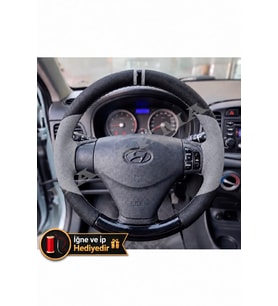 Hyundai Matrix Dikme Direksiyon Kılıfı Delikli Deri Parlak Siyah Gri Detay Çift Yüzük ve Dikiş 2008-2010