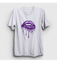 Presmono Unisex Beyaz Lips Deep Purple T-Shirt 381671tt (Beyaz)