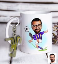 BK Gift Kişiye Özel Sarı-Lacivert Futbolcu Karikatür ve Formalı Metal Anahtarlık Hediye Seti