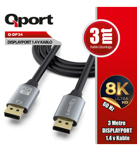 QPORT (Q-DP34) DISPLAY PORT 3 METRE KABLO