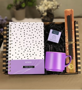 Kişiye Özel Desenli Defter & Kupa Bardak & Teashop Çay & Tütsü Tabağı & Tütsü Hediye Seti