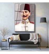 Gümüş Renk Metal Çerçeveli Tamperli Cam Tablo Atatürk Fesli Gençlik Atatürk Tablosu Duvar Dekoru