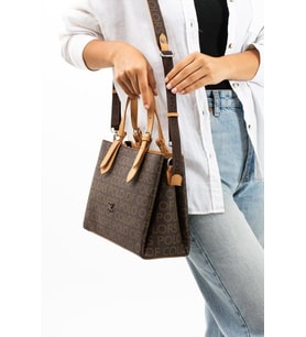 ImPolo Berry KahveKamelEmpirme Baskı Kadın Kol Ve Omuz Çantası 22x27 Ebatında