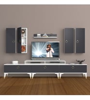 Decoraktiv Ekoflex 8D Mdf Gold Tv Ünitesi Tv Sehpası - Beyaz Antrasit (Beyaz - Antrasit)