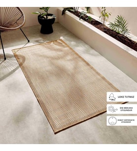 Ocean Home Textile Leke Tutmaz İç Dış Mekan Bej Renk Balıksırtı Halı Kilim 80 x 150 cm