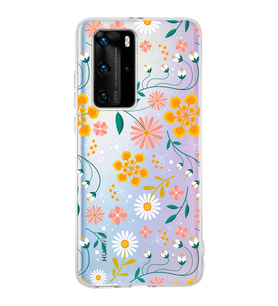 Huawei P40 Pro Uyumlu Kapak Flowers Tasarımlı Şeffaf Silikon Kılıf
