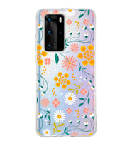 Huawei P40 Pro Uyumlu Kapak Flowers Tasarımlı Şeffaf Silikon Kılıf