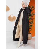 İçi Kürklü Tam Boy Pardesü Kaban/Siyah