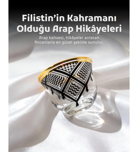 6'lI Arap Kahve Fincan Seti Filistin Kefiyesi Nakışlı 6 Parça T00003 (Altın-Siyah)